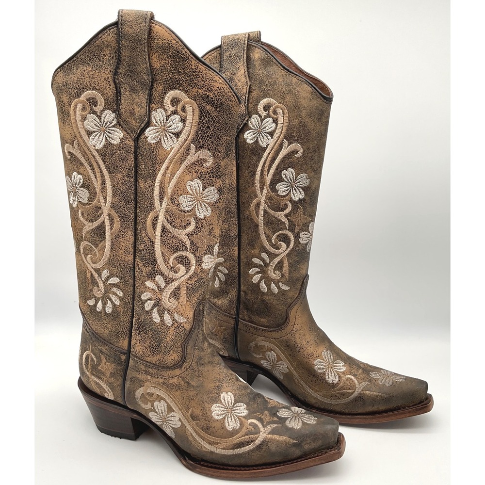 Circle G by Corral Womens Floral Embroidered Snip Toe Western Boots Size 5.5‎